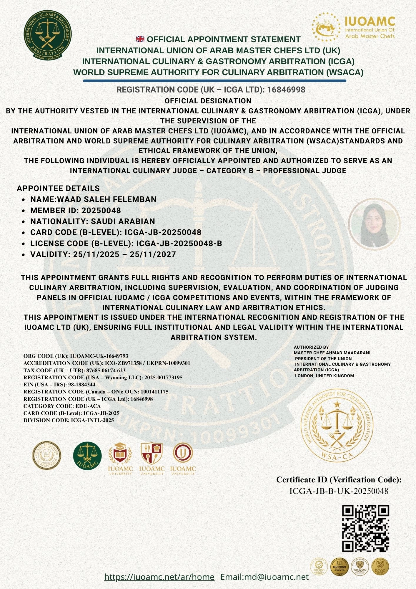Decision Issued by a Supreme Culinary Arbitration Authority