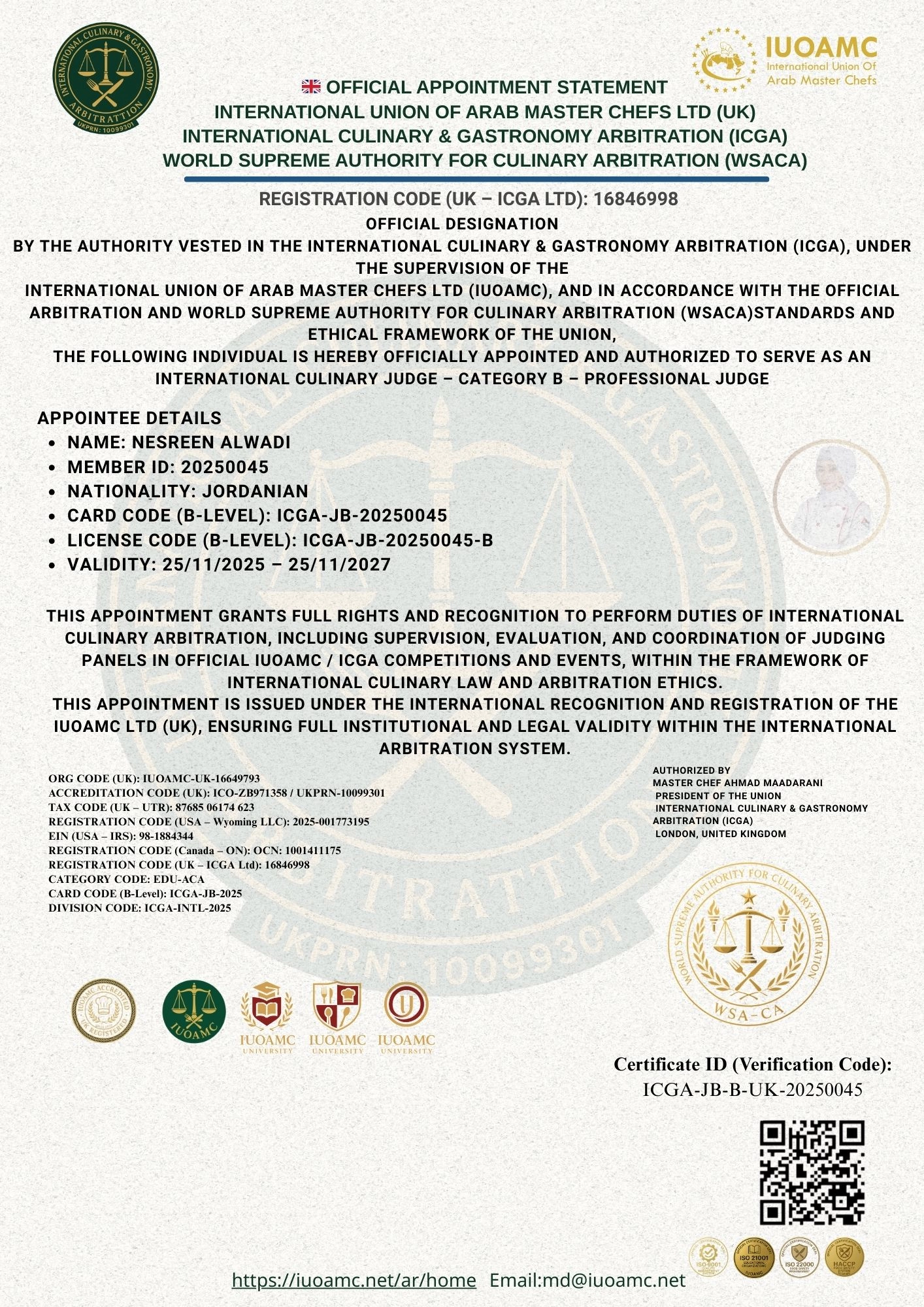 Decision Issued by a Supreme Culinary Arbitration Authority